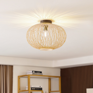 B-Ware Lindby Solvira Deckenlampe Deckenleuchte Deckenlicht Leuchte Bambusgeflecht Rund