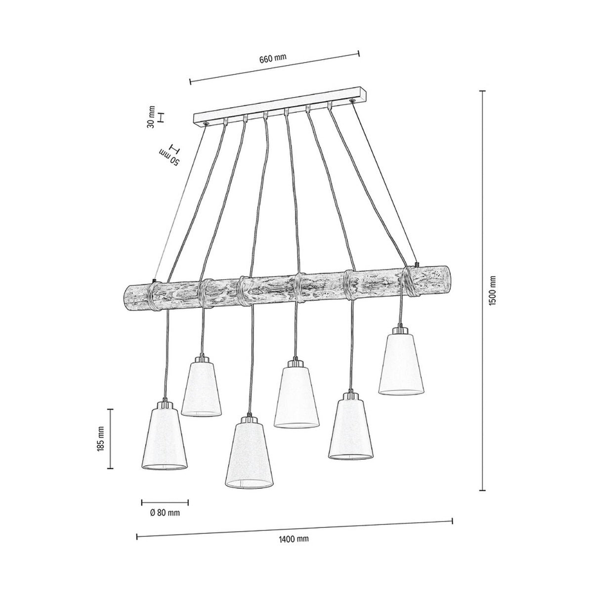Euluna Pendelleuchte Como Hängeleuchte Hängelampe Deckenlampe 6-flammig walnuss - 5904496510942