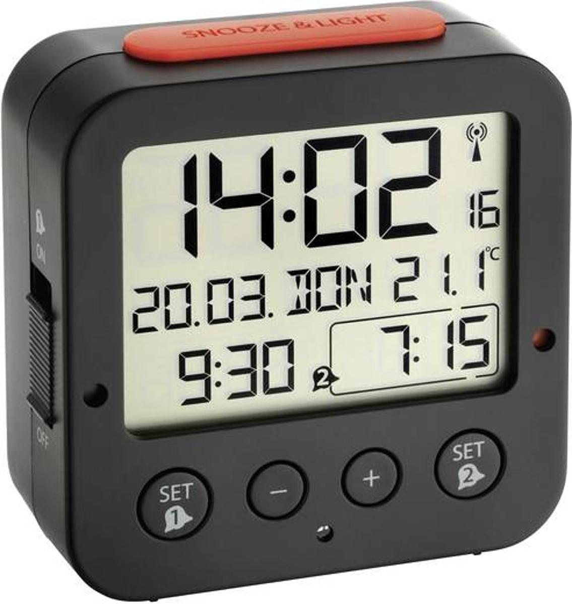 B-Ware Tfa Dostmann 60.2528.01 Digitaler Funk Wecker Funkwecker 2 Alarmzeiten Schwarz