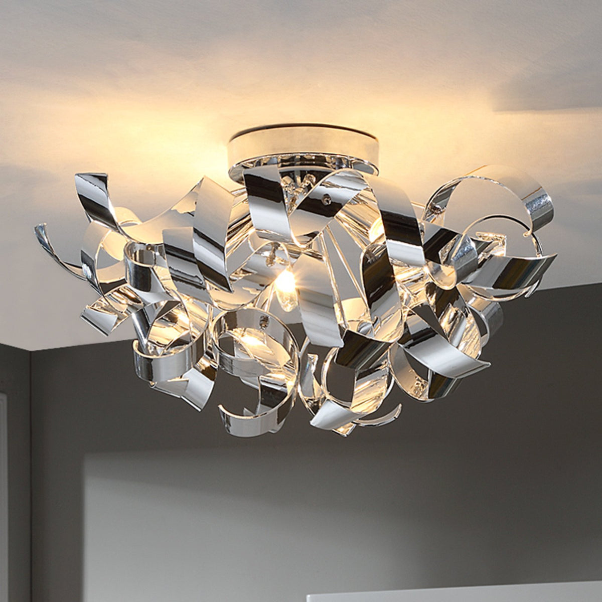 Lindby Deckenlampe Elviro Wohnzimmerleuchte Deckenlampe Hängelampe E14 chrom - 4251096516425
