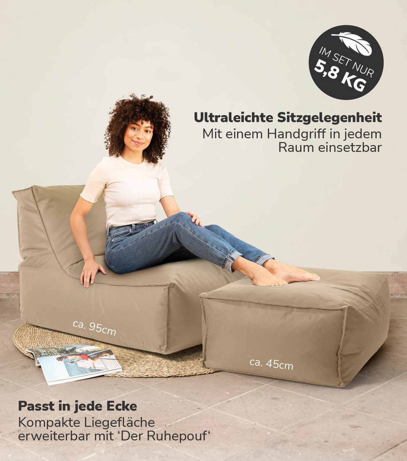 Mokebo Outdoor Sitzsack Der Sundowner Relaxsessel Liegesessel Beanbag Sack Beige