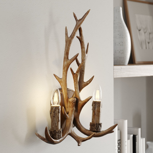 B-Ware Lindby Fibi Wandleuchte Wandlampe Wandlicht Leuchte Lampe Geweih Braun E14 Licht