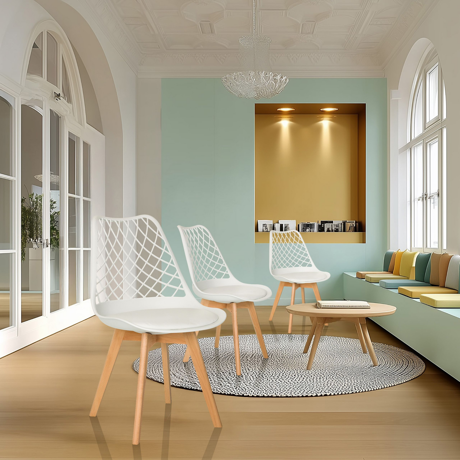 Hjh Living Scandi Hol Schalenstuhl Esszimmerstuhl Stuhl Weiß Holz Esszimmer B-Ware - 991202