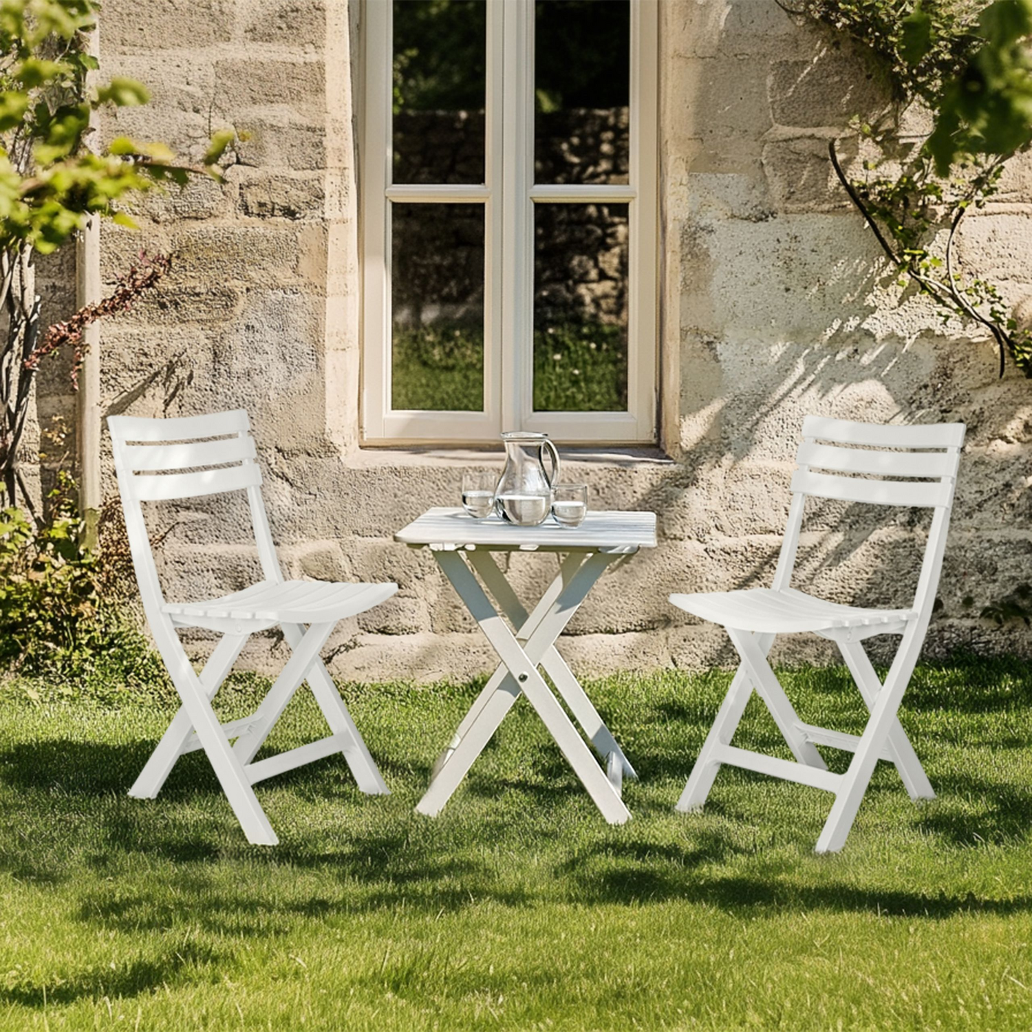 Hjh Living Travano Outdoor Stuhl Gartenstuhl Klappsitz Weiß Wetterfest B-Ware - 991205