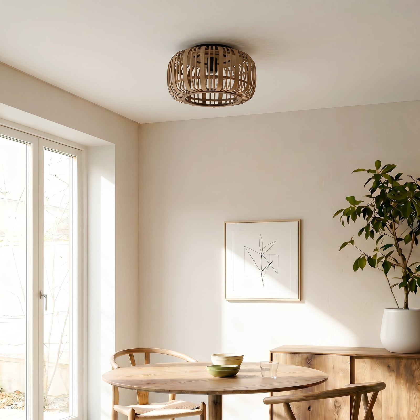 Lindby Deckenleuchte Canyana LED Hängeleuchte Lampe Rattan natur schwarz Ø40cm - 4251096596595