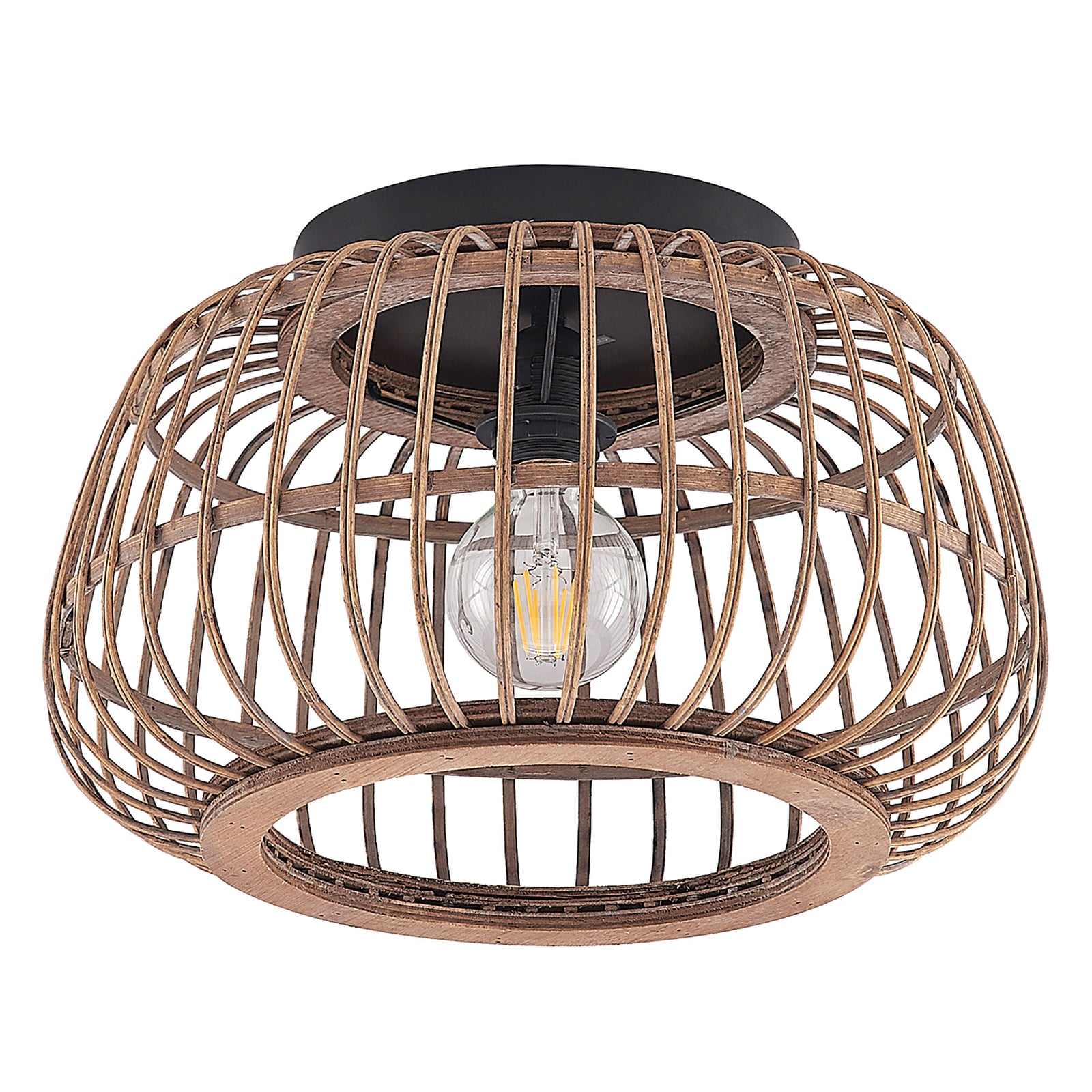 Lindby Deckenleuchte Bominio LED Lampe Rattan dimmbar schwarz matt Ø40cm - 4251911731354
