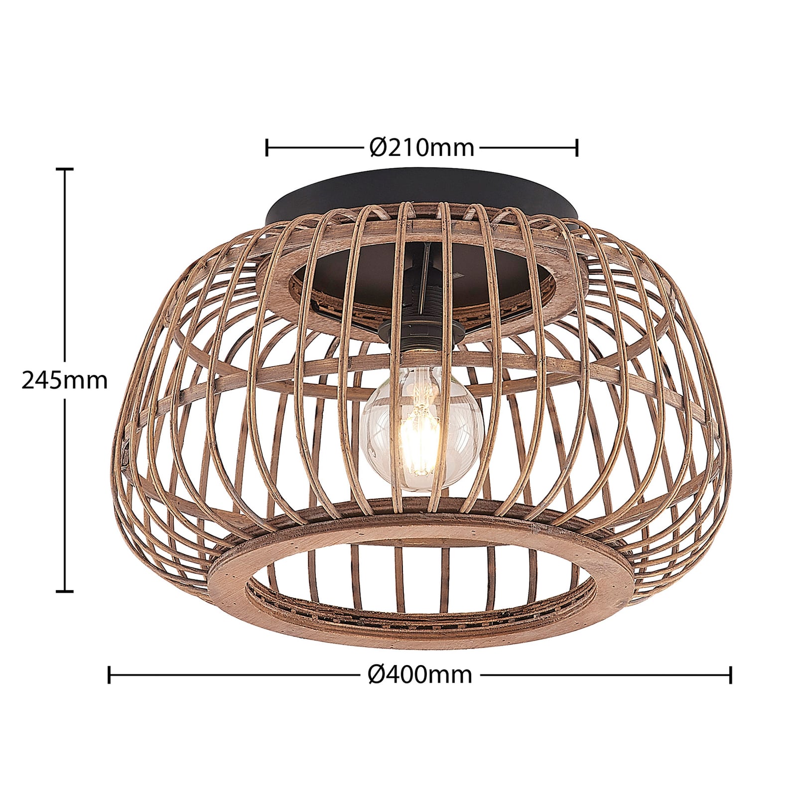 Lindby Deckenleuchte Bominio LED Lampe Rattan dimmbar schwarz matt Ø40cm - 4251911731354