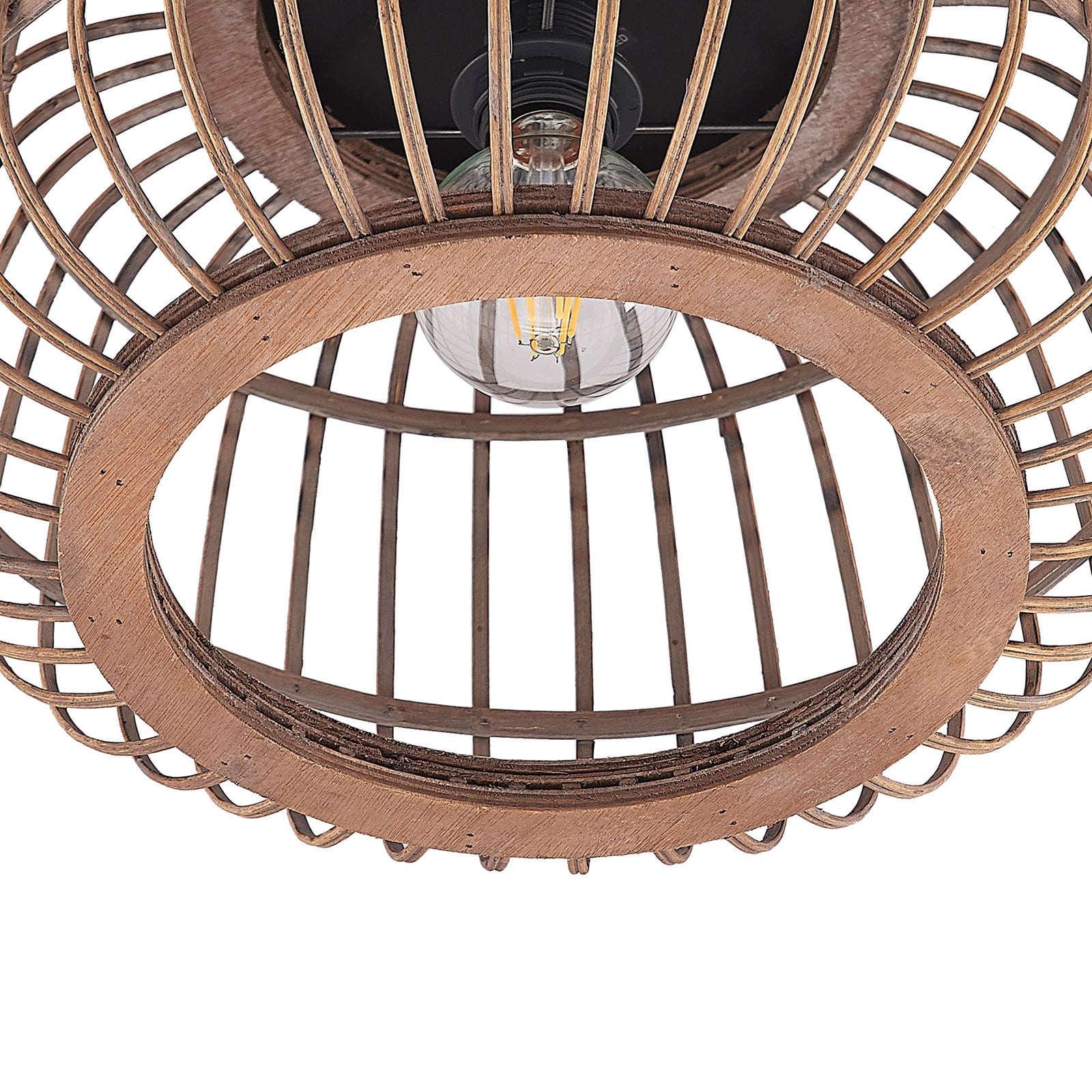 Lindby Deckenleuchte Bominio LED Lampe Rattan dimmbar schwarz matt Ø40cm - 4251911731354