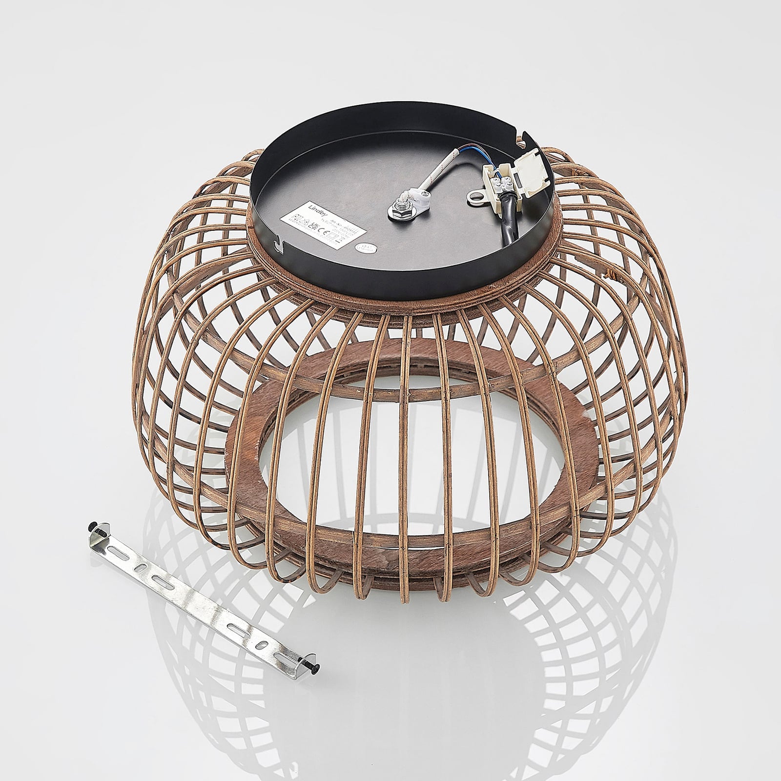 Lindby Deckenleuchte Bominio LED Lampe Rattan dimmbar schwarz matt Ø40cm - 4251911731354