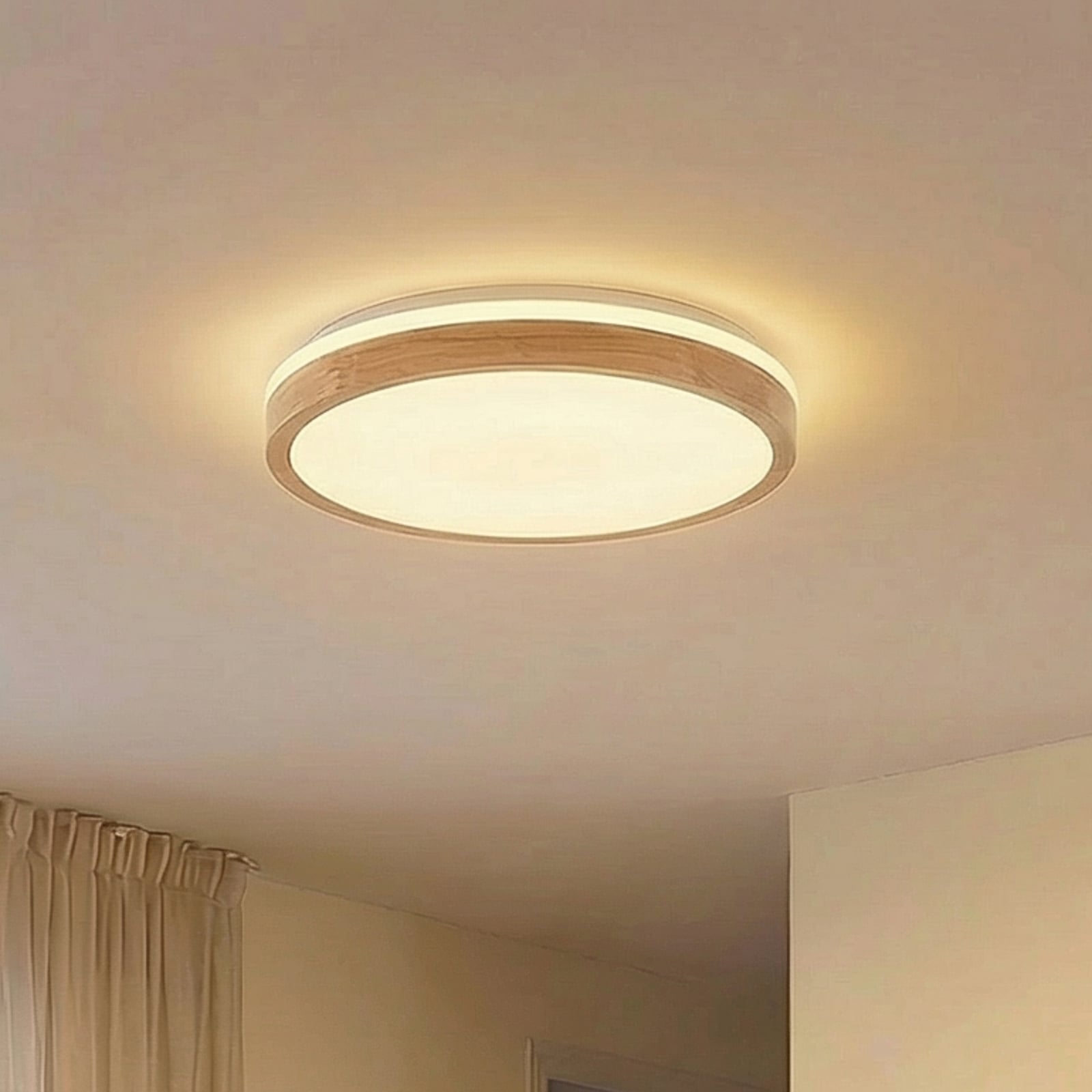 Lindby Deckenlampe Leuchte Emiva LED dimmbar Holz weiß Ø49cm CCT 30W 9cm - 4251911711967