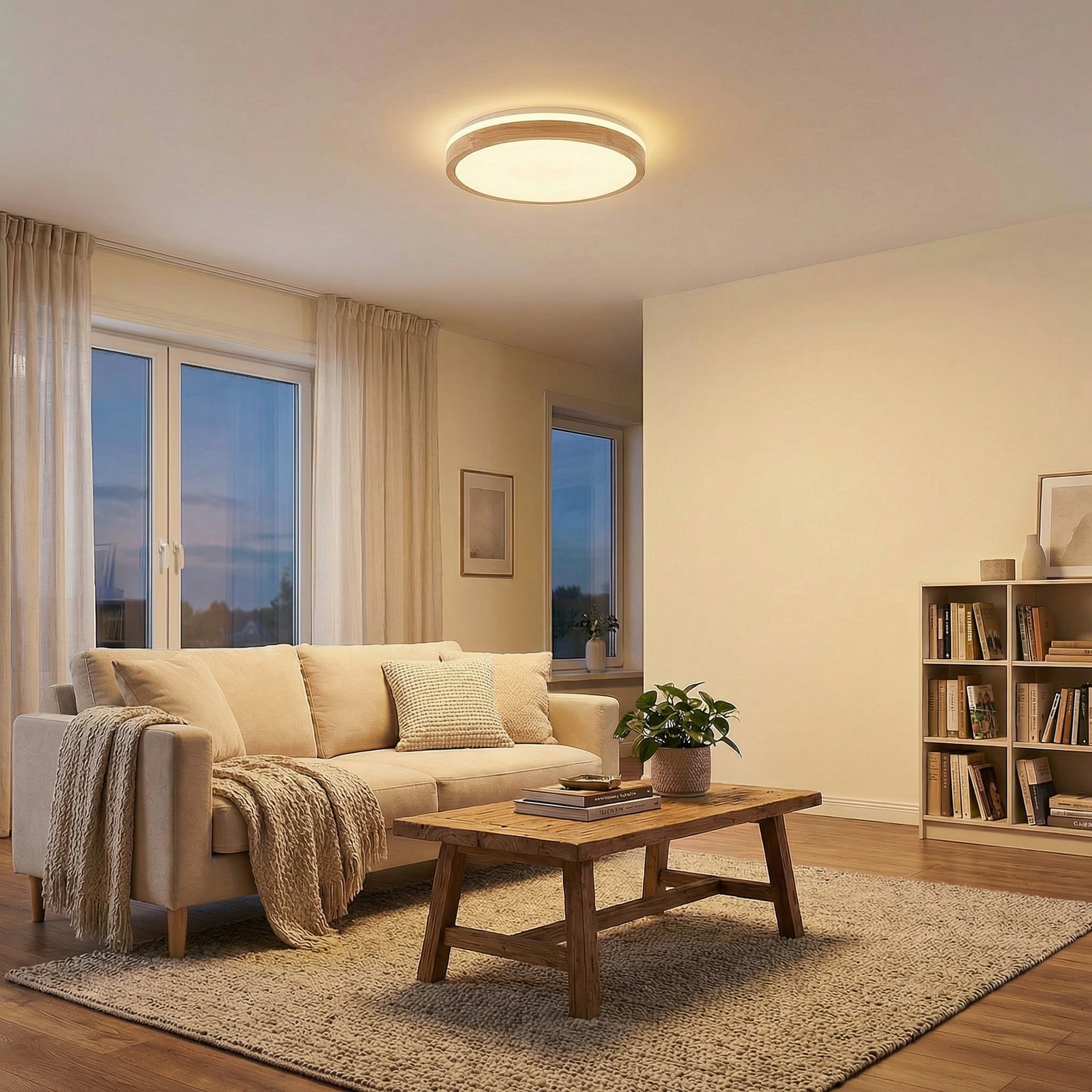 Lindby Deckenlampe Leuchte Emiva LED dimmbar Holz weiß Ø49cm CCT 30W 9cm - 4251911711967
