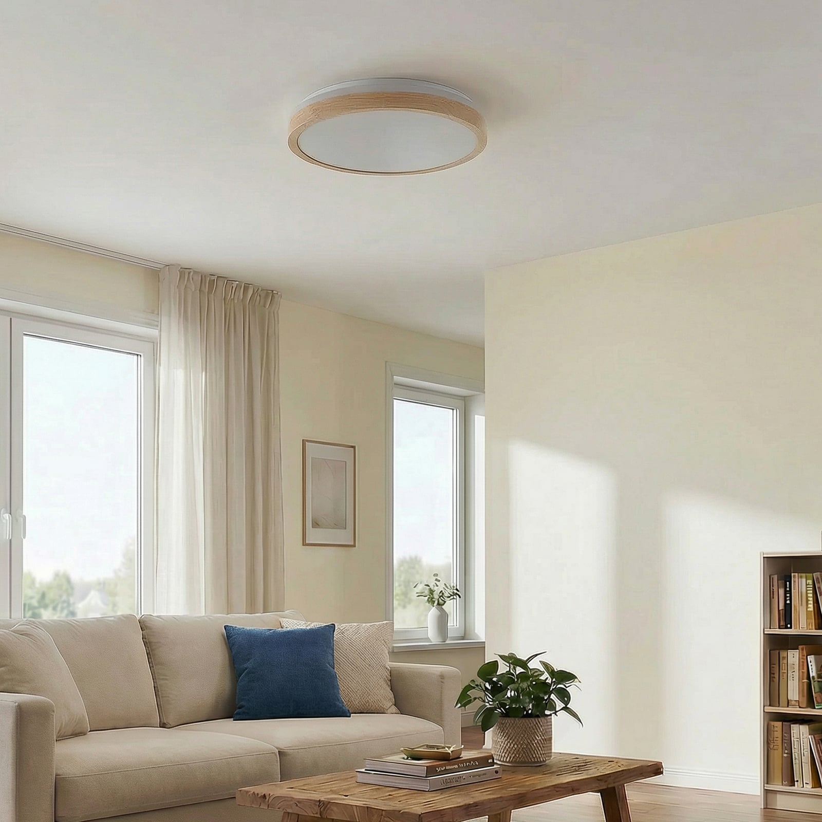 Lindby Deckenlampe Leuchte Emiva LED dimmbar Holz weiß Ø49cm CCT 30W 9cm - 4251911711967