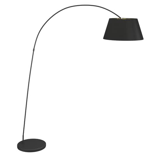 Lindby Bogenstehlampe Esti mit Stoffschirm Lampe Leuchte Stehlampe schwarz-gold