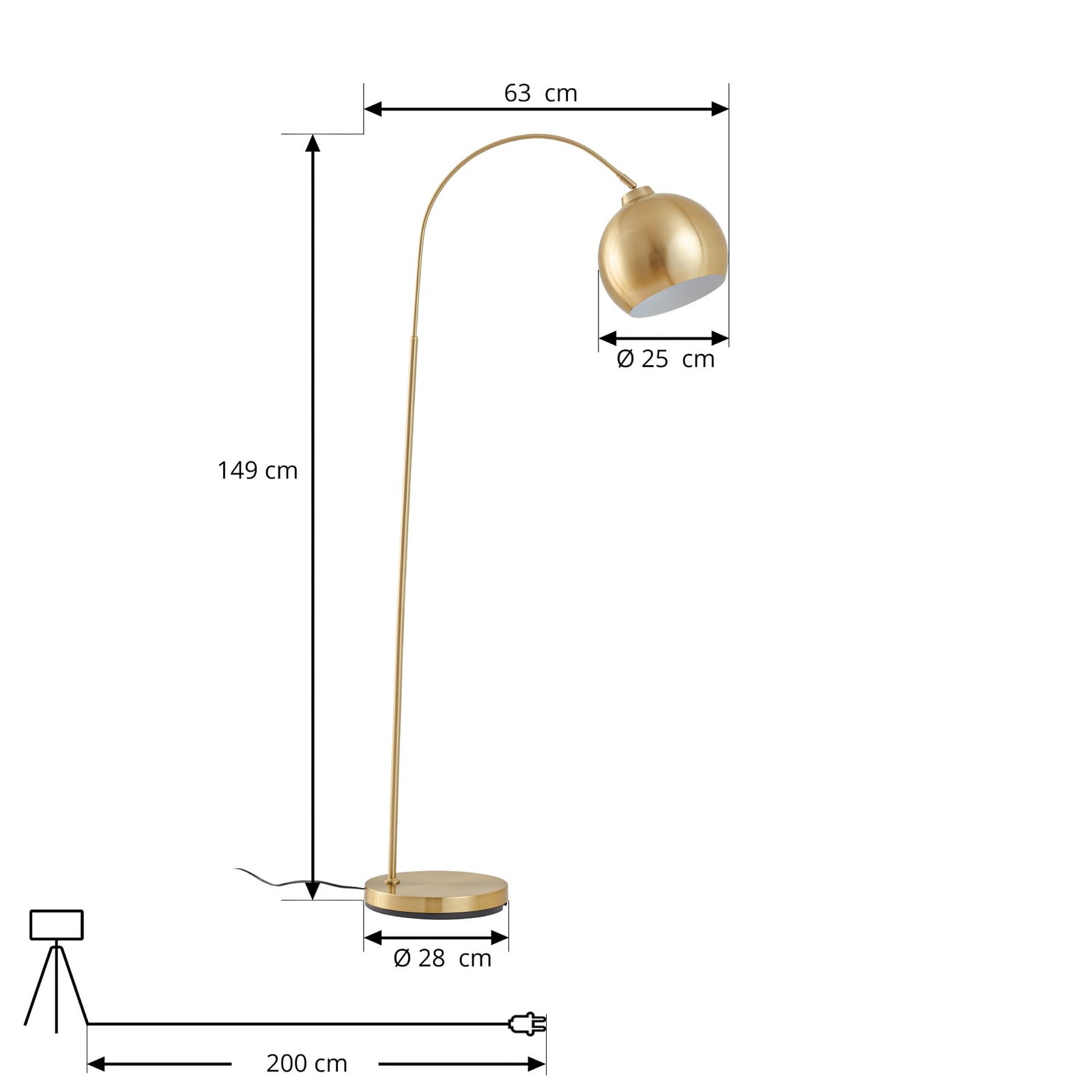 Lindby Bogenstehlampe Moisia LED Stehleuchte Lampe messingfarben 150cm Metall - 4251096562279