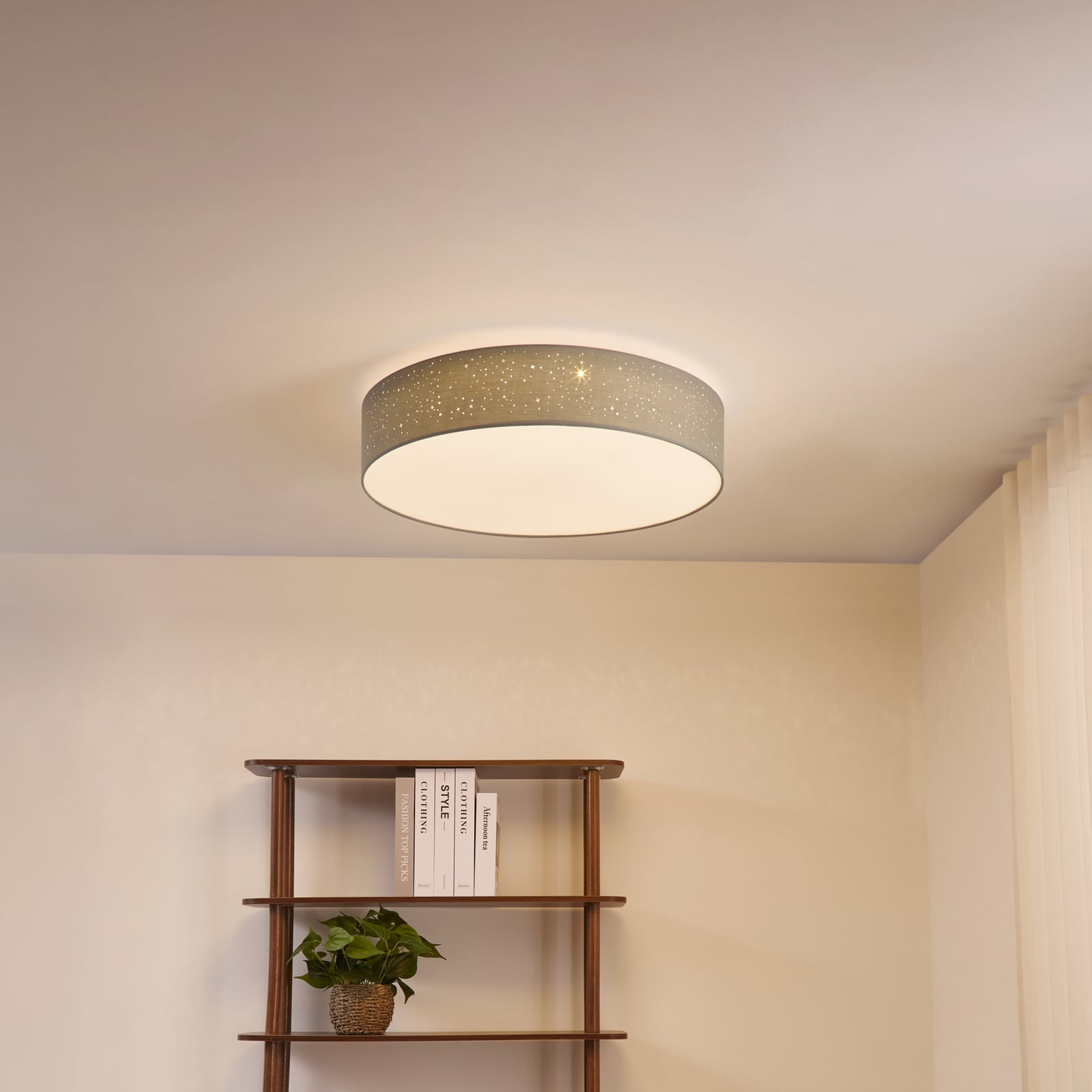 Lindby Deckenlampe Deckenleuchte Ellamina LED hellgrau Textil Wohnzimmerlampe - 4251096586596