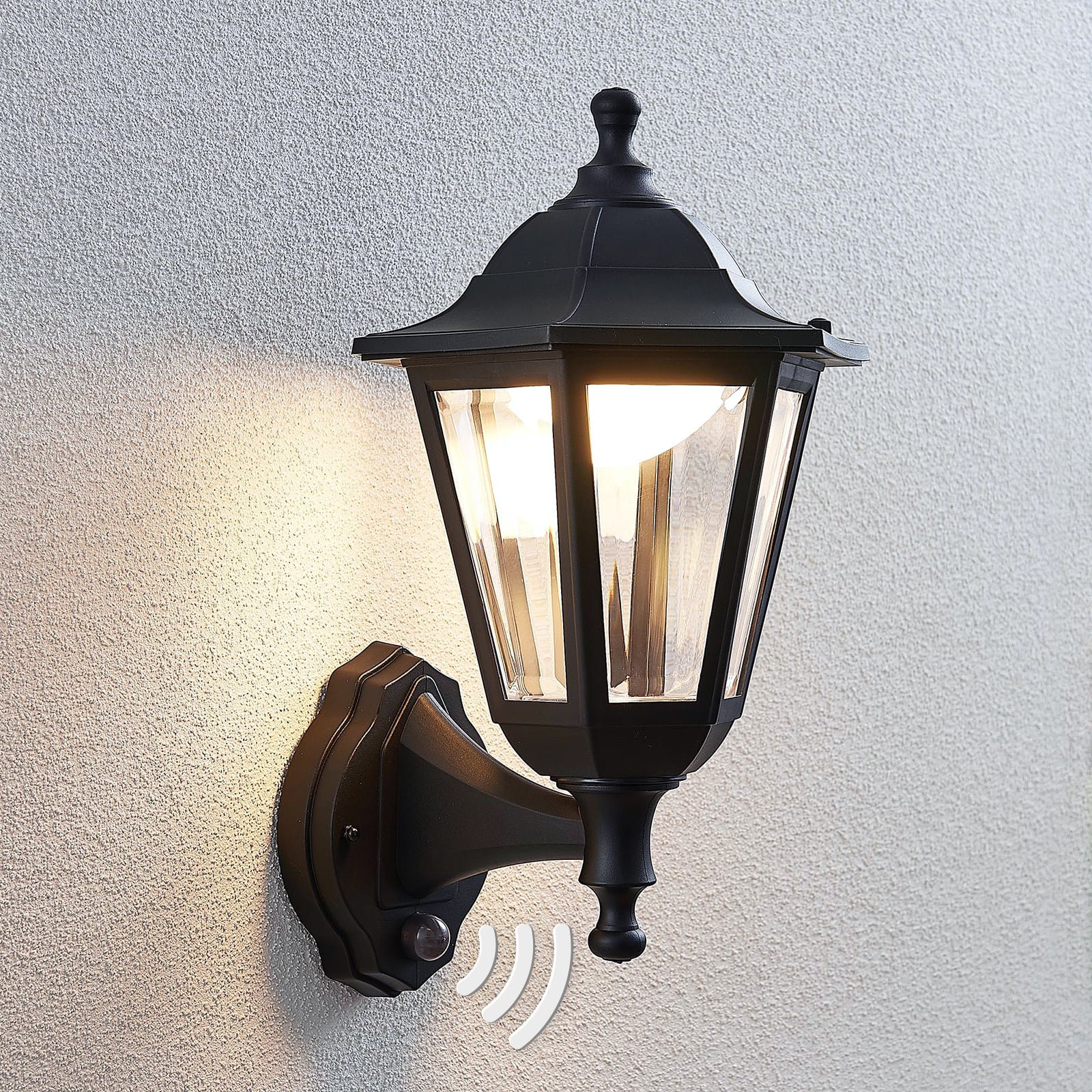 Lindby Außenwandleuchte Iavo LED Gartenlampe mit Bewegungsmelder schwarz 38cm - 4251096561296