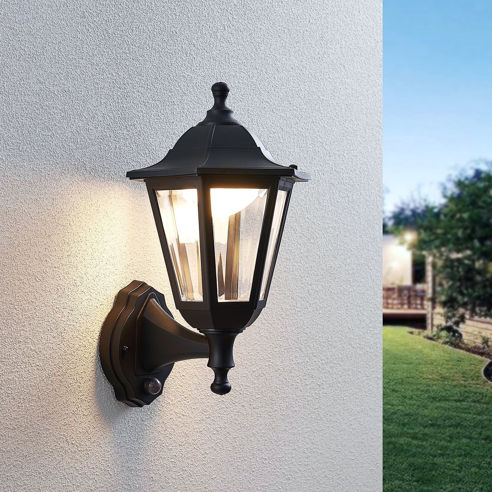Lindby Außenwandleuchte Iavo LED Gartenlampe mit Bewegungsmelder schwarz 38cm - 4251096561296