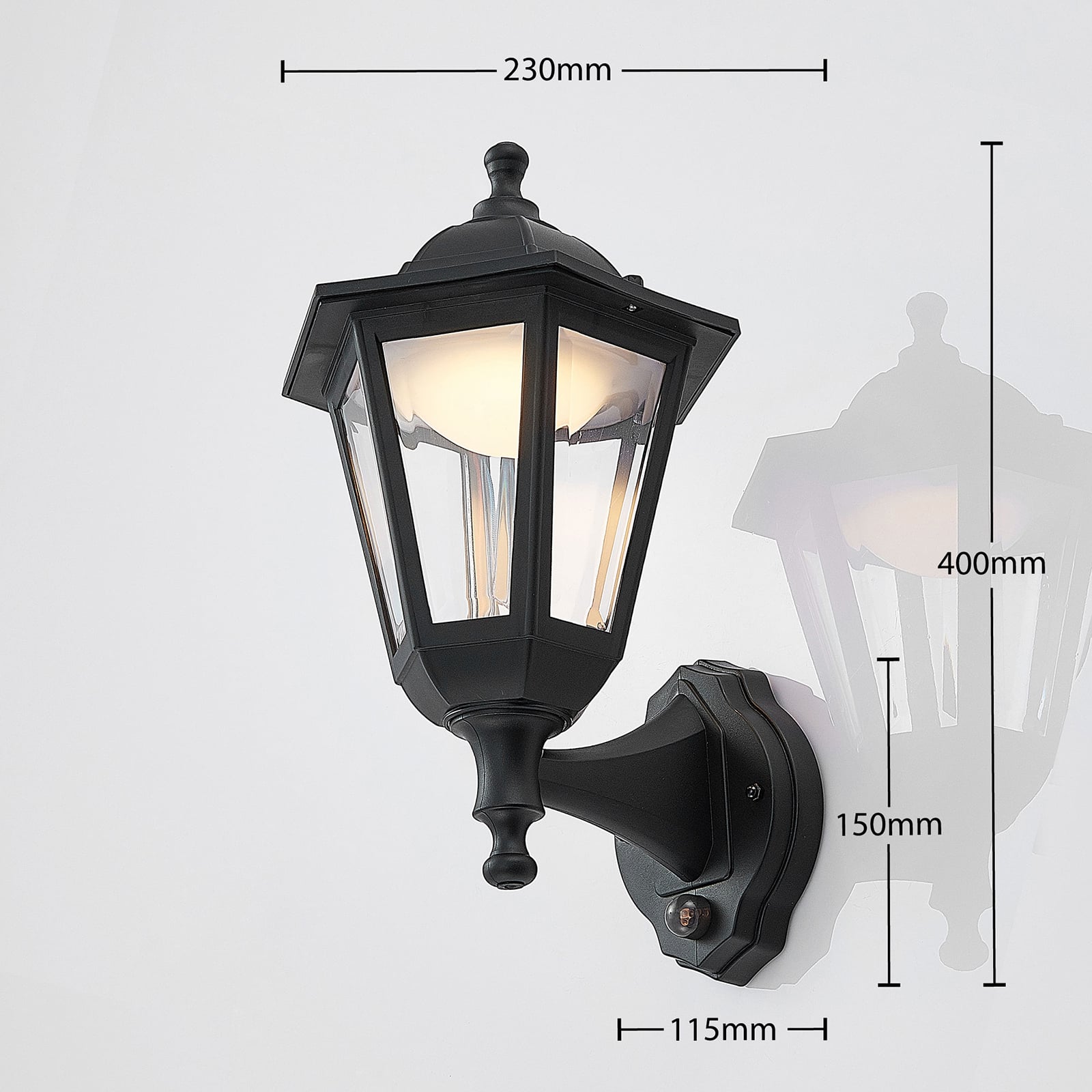 Lindby Außenwandleuchte Iavo LED Gartenlampe mit Bewegungsmelder schwarz 38cm - 4251096561296