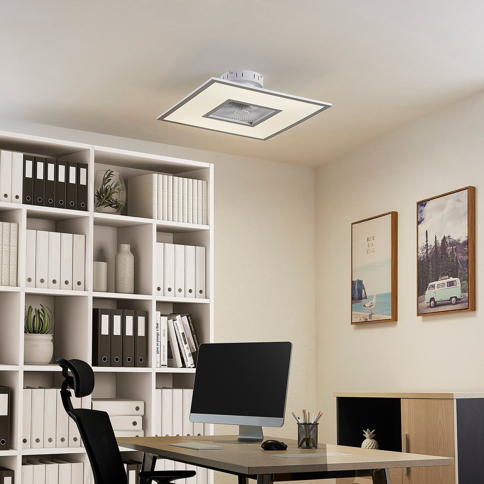 Lindby Deckenventilator Romea eckig LED Ventilator Lampe dimmbar silber 60cm - 4251911750287