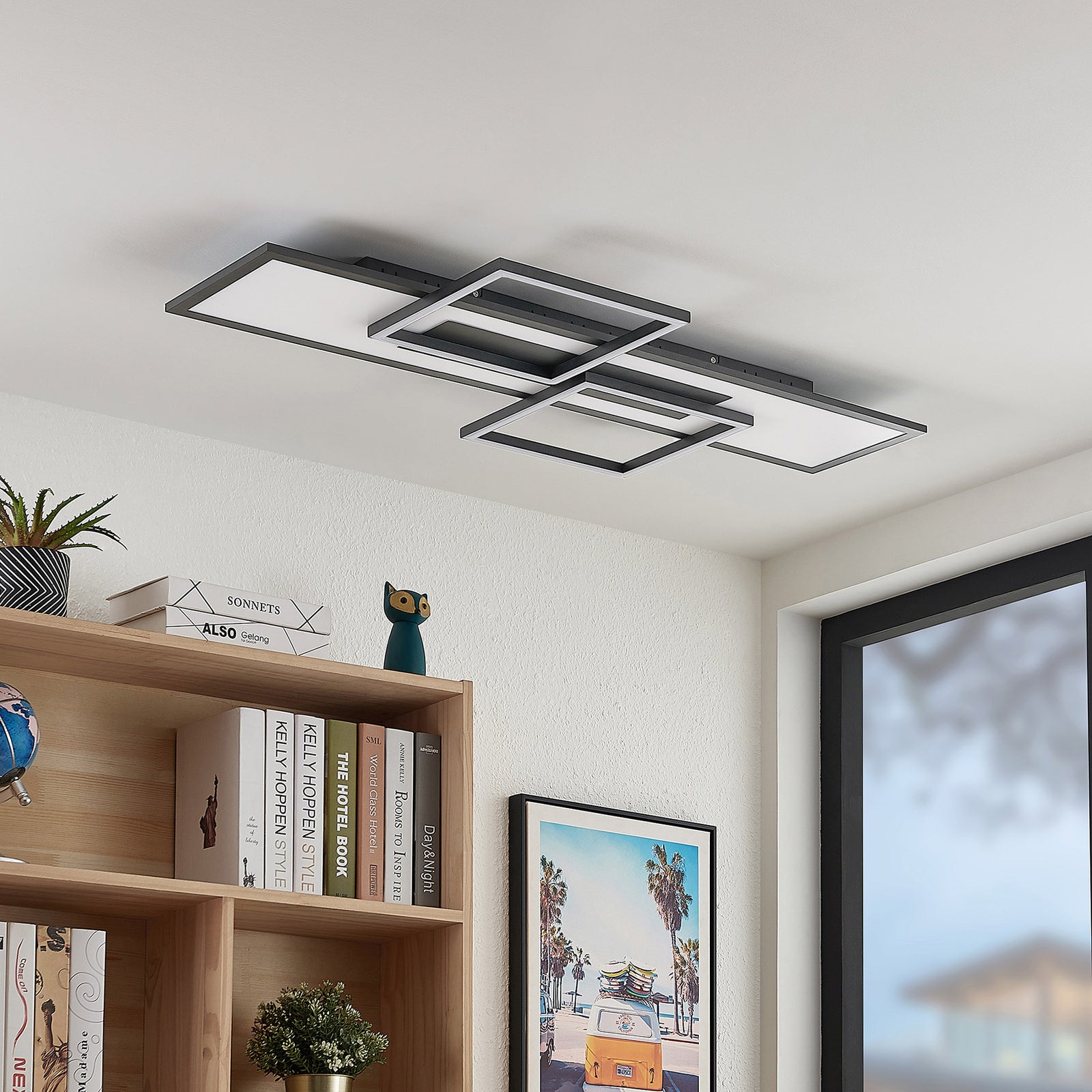 Lucande Narumi LED-Deckenlampe CCT 110cm schwarz dimmbar 2100lm 45W - 4251911730524