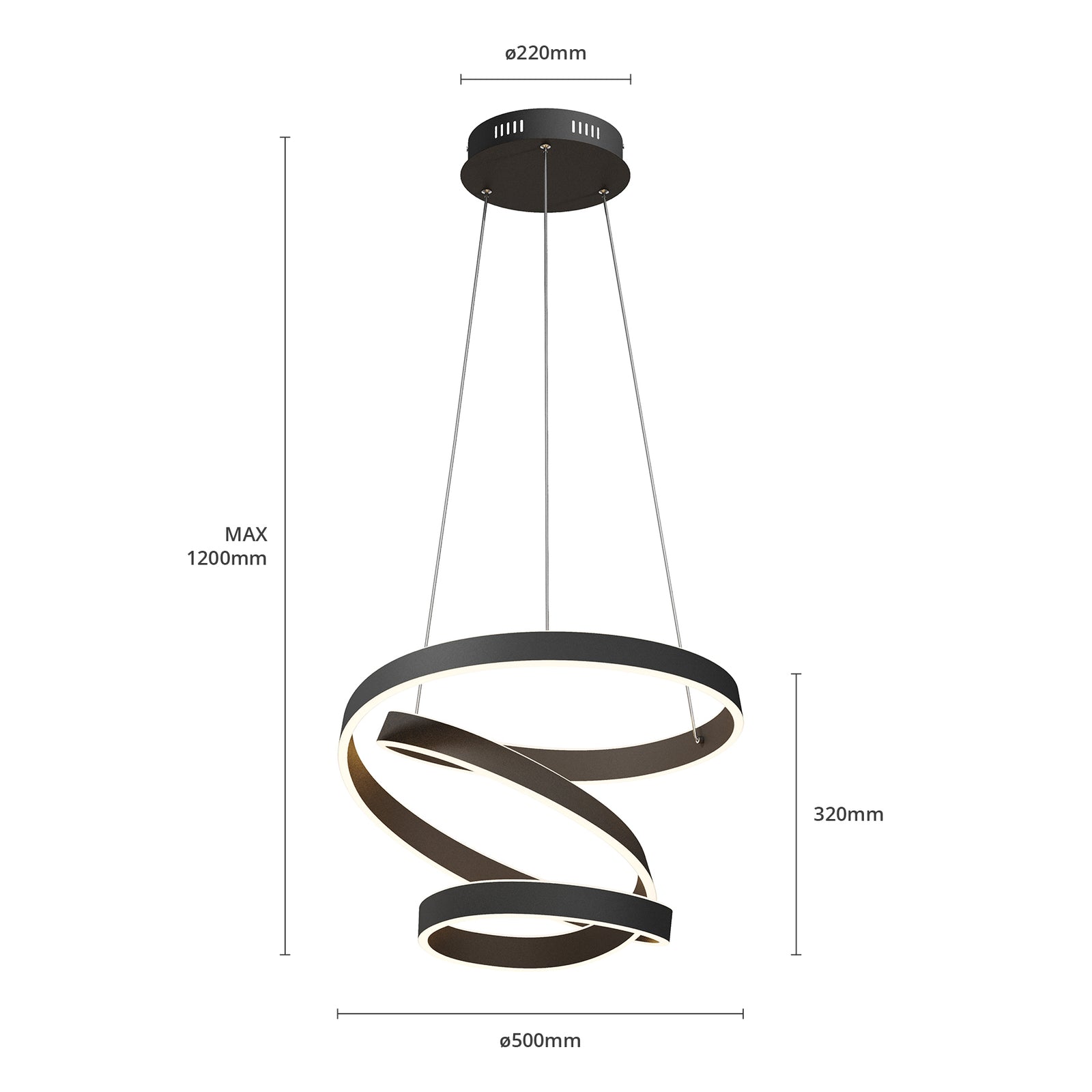 Lindby Hängeleuchte Olada LED Pendelleuchte Lampe schwarz Ø51cm 61W 4800Lumen - 4251096575705
