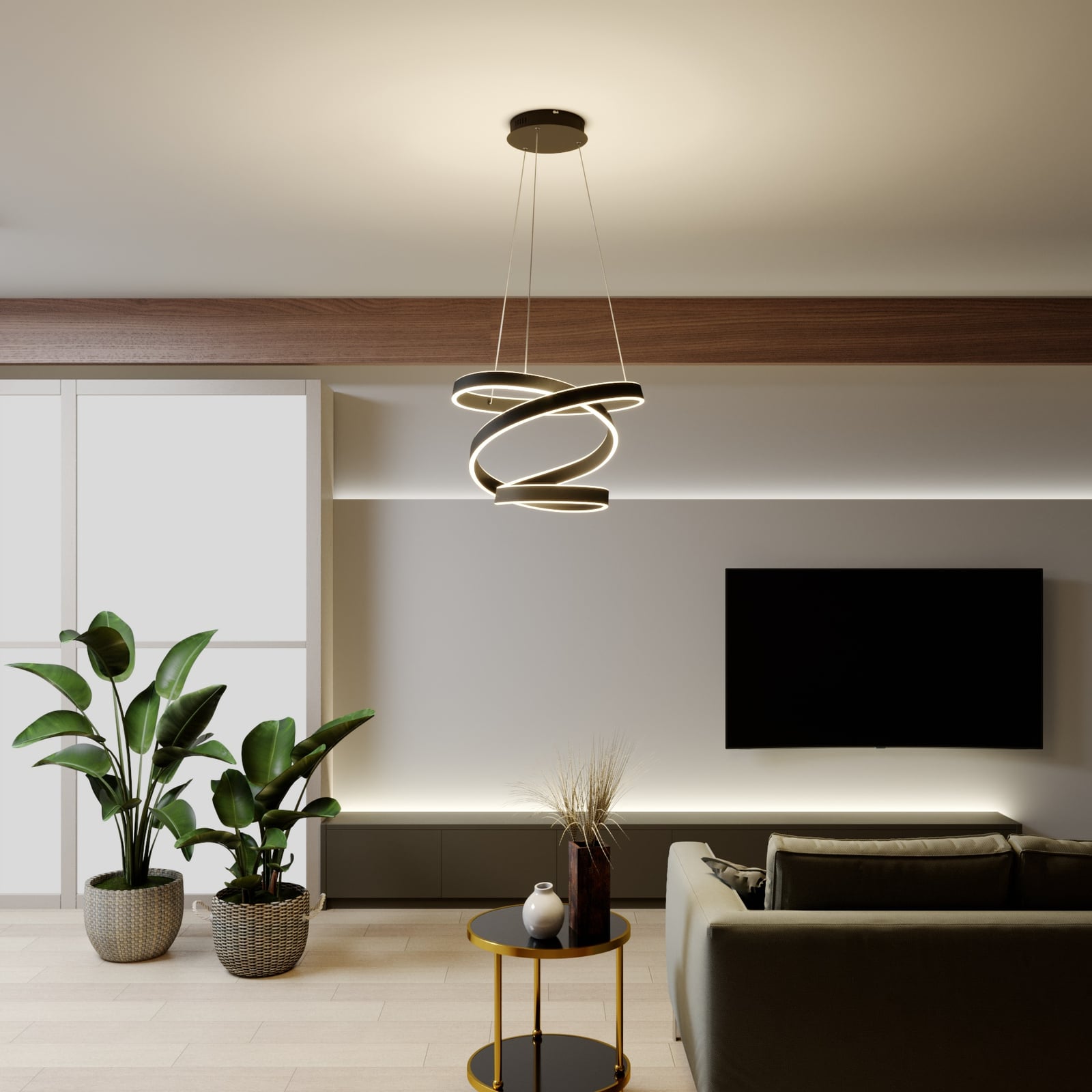 Lindby Hängeleuchte Olada LED Pendelleuchte Lampe schwarz Ø51cm 61W 4800Lumen - 4251096575705