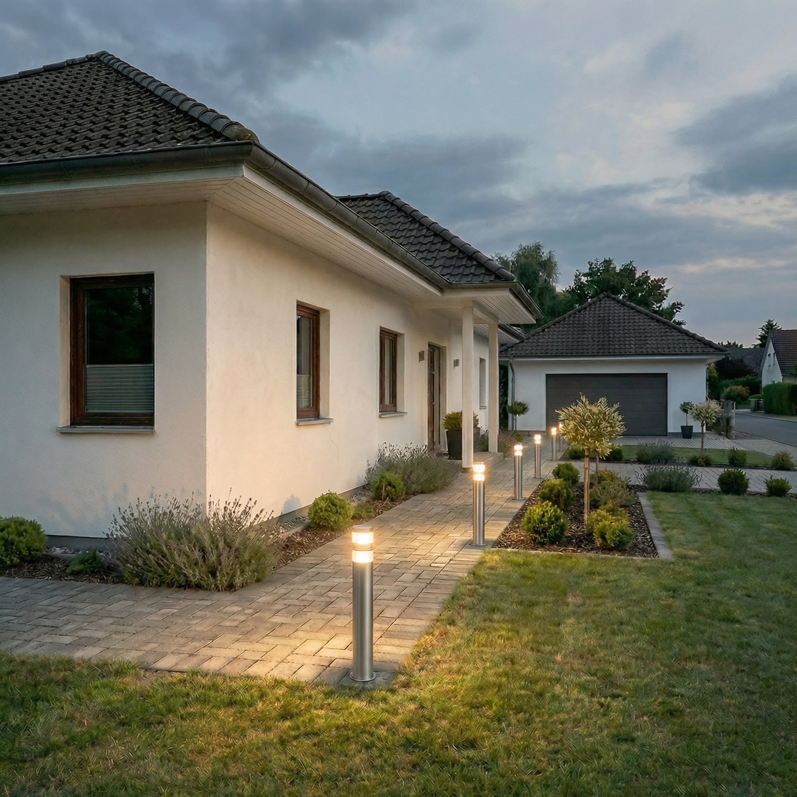Lindby Wegeleuchte Gartenleuchte Lanea LED Pollerleuchte Edelstahl grau IP44 - 6291106551082