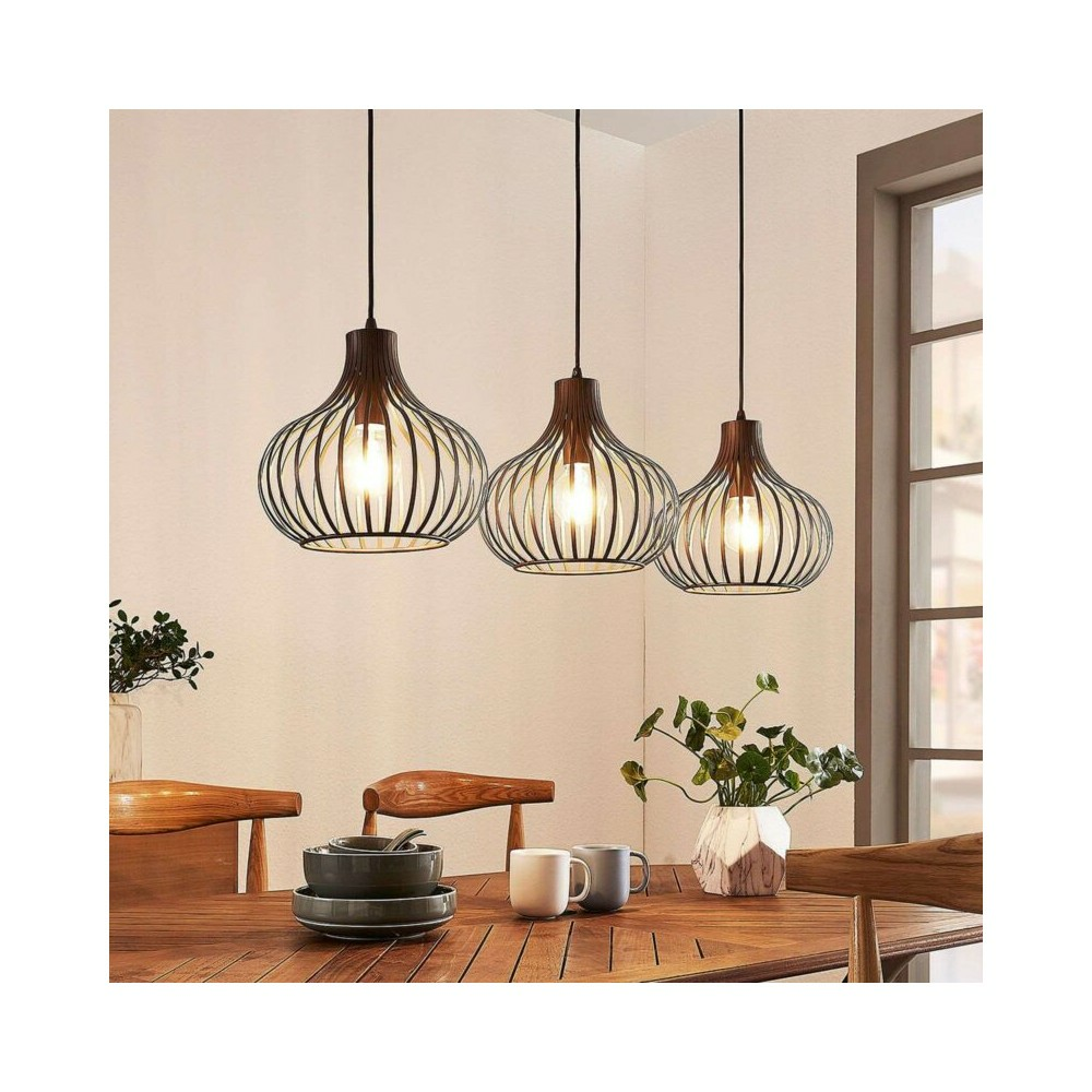 Lindby Frances Hängeleuchte Hängeleuchte Lampe Wohnzimmerlampe 3 Fl. E27 Braun B-Ware