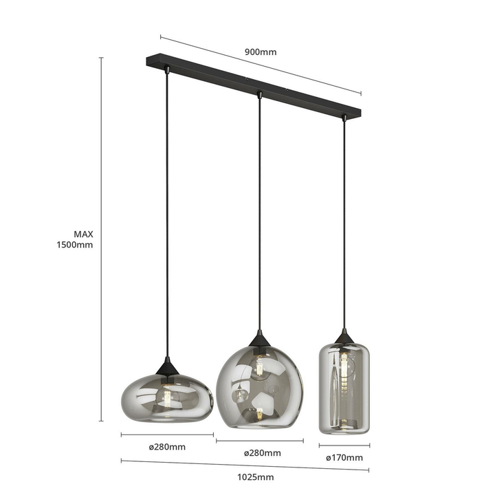 Lindby Marla Pendelleuchte Hängelampe Deckenlampe Lampe 3 Flammig E27 Rauchg764 B-Ware