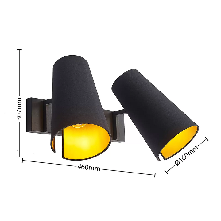 Lucande Kemoni Wandleuchte Deckenlampe Wandlampe Lampe zweiflammig schwarz gold