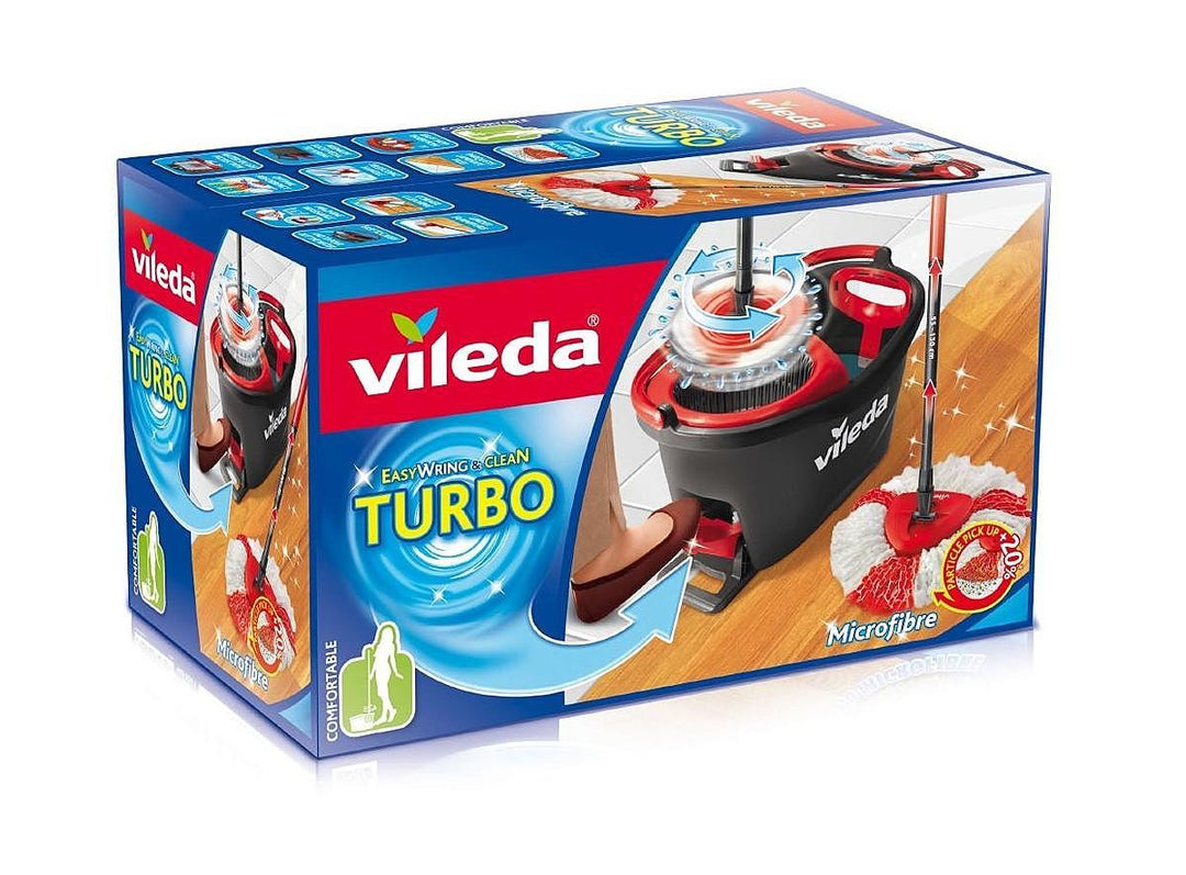 Vileda Turbo EasyWring & Clean Komplett-Set, Wischmop & Eimer mit PowerSchleuder