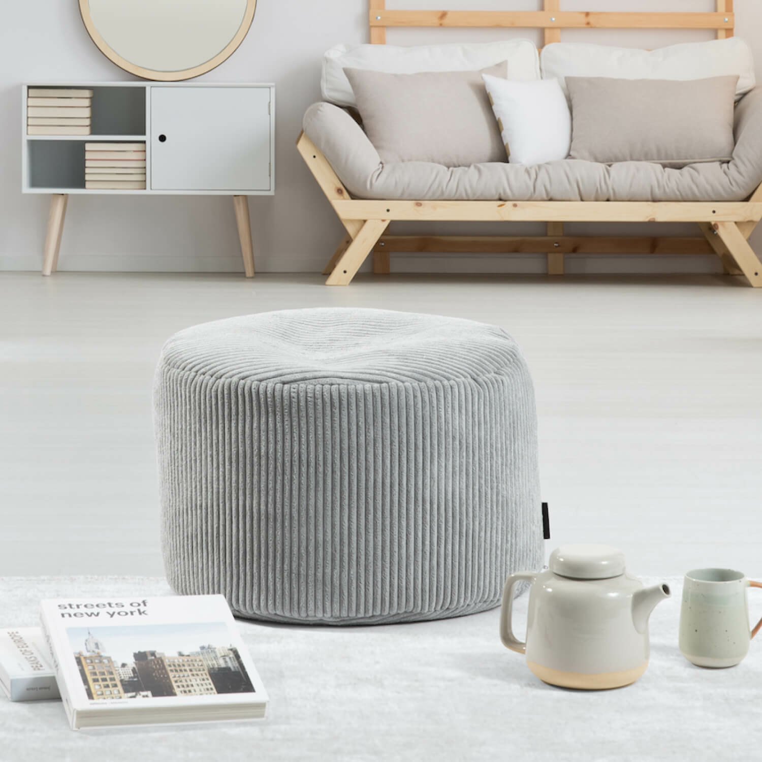 Pouf Hocker Sitzhocker Mokebo Bodenkissen Sitzkissen Cord Grau Fußhocker Puff