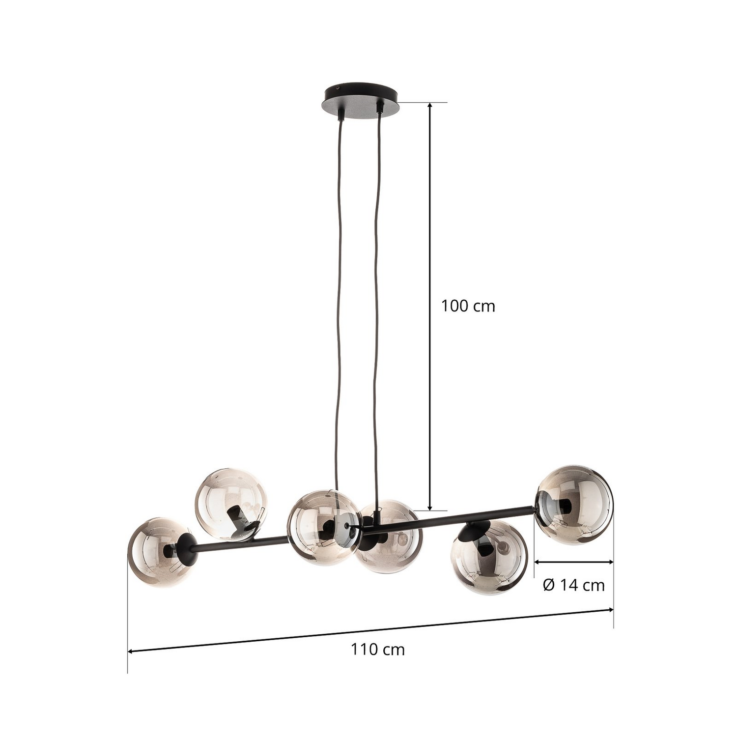 B-Ware Hängeleuchte Glassy 6 Flammig Schwarz Grafit Glas 110 Cm Deckenlampe Lampe Spot
