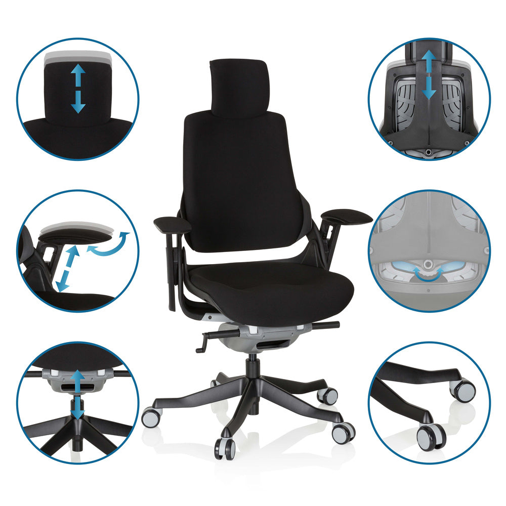 hjh OFFICE Bürostuhl SPEKTRE BLACK Stoff höhenverstellbar mit Armlehnen - 4251084667955
