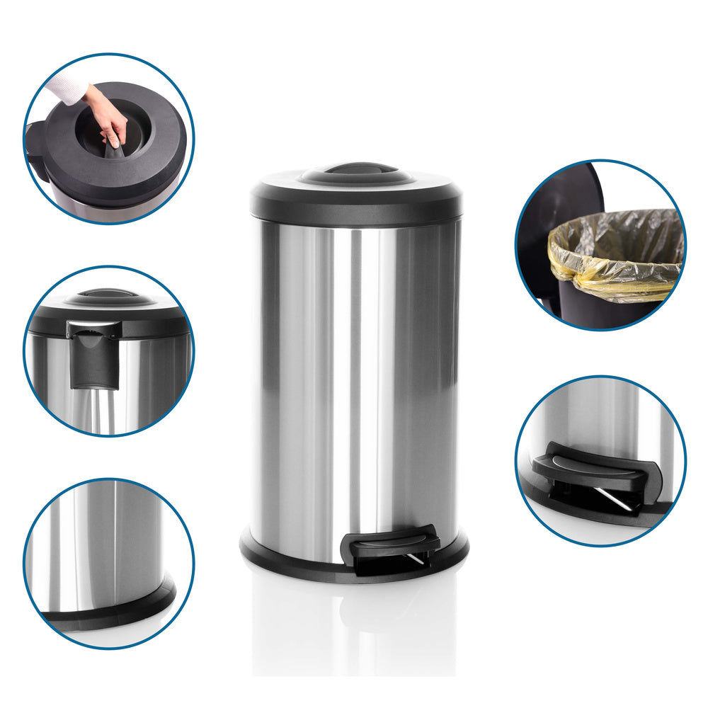hjh OFFICE Abfallsammler Mülleimer Müllbehälter 40L silber Stahl - 4064323036449
