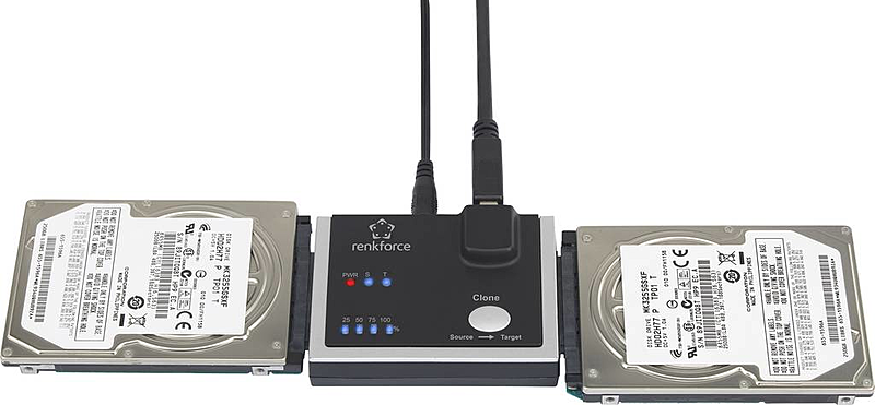 Copieur de disque dur SATA 1 baie Renkforce avec alimentation et support de stockage