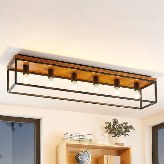 Lindby Miravi Deckenlampe Deckenleuchte Lampe Leuchte Holz 6 Flammig Wohnzimmer  B-Ware - 4251096597899