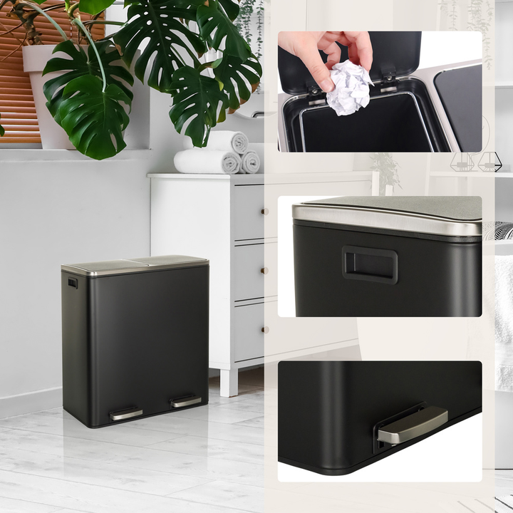 Hjh Office Abfallsammler Mülltrennsystem Clean Xi 60 L  Stahl Schwarz Mülleimer B-Ware