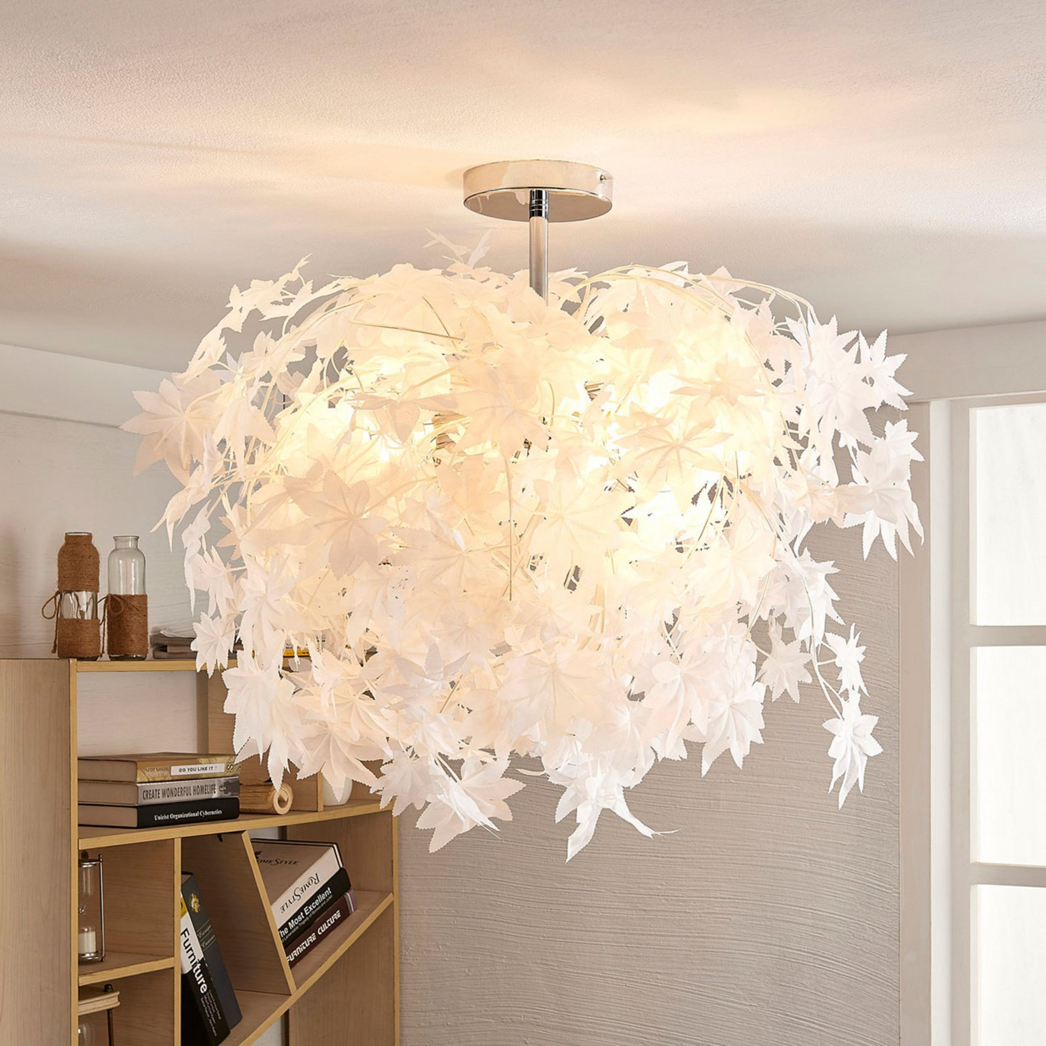 Plafonnier Lindby Érable à feuilles 70 cm, luminaire décoratif E27, reconditionné 