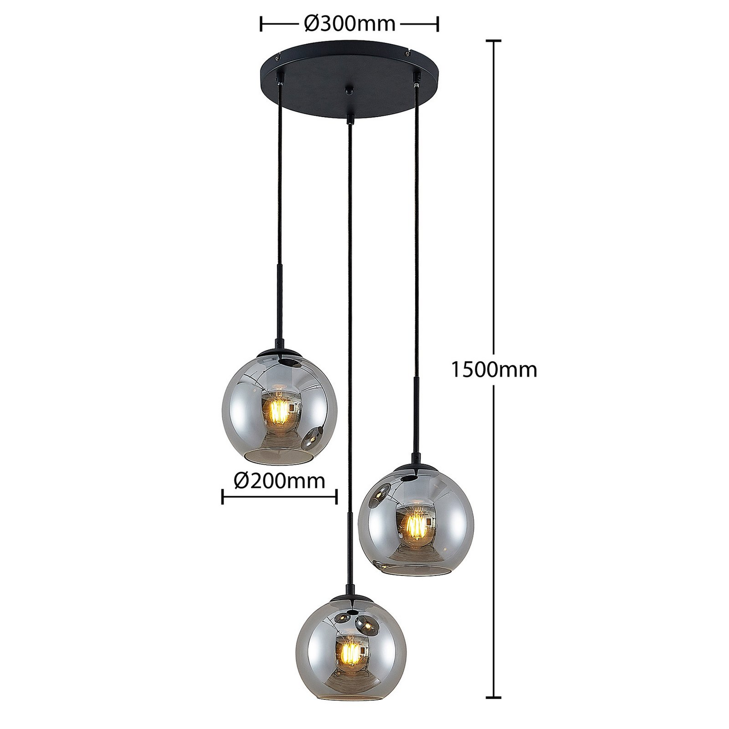 Suspension Lindby Jurian de qualité B, lampe suspendue, plafonnier, éclairage, 3 ampoules, E27, Noir 942 