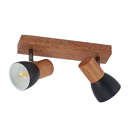 Lindby Tonja Decken-Strahler mit Holz zweiflammig Deckenlampe Deckenlicht E14