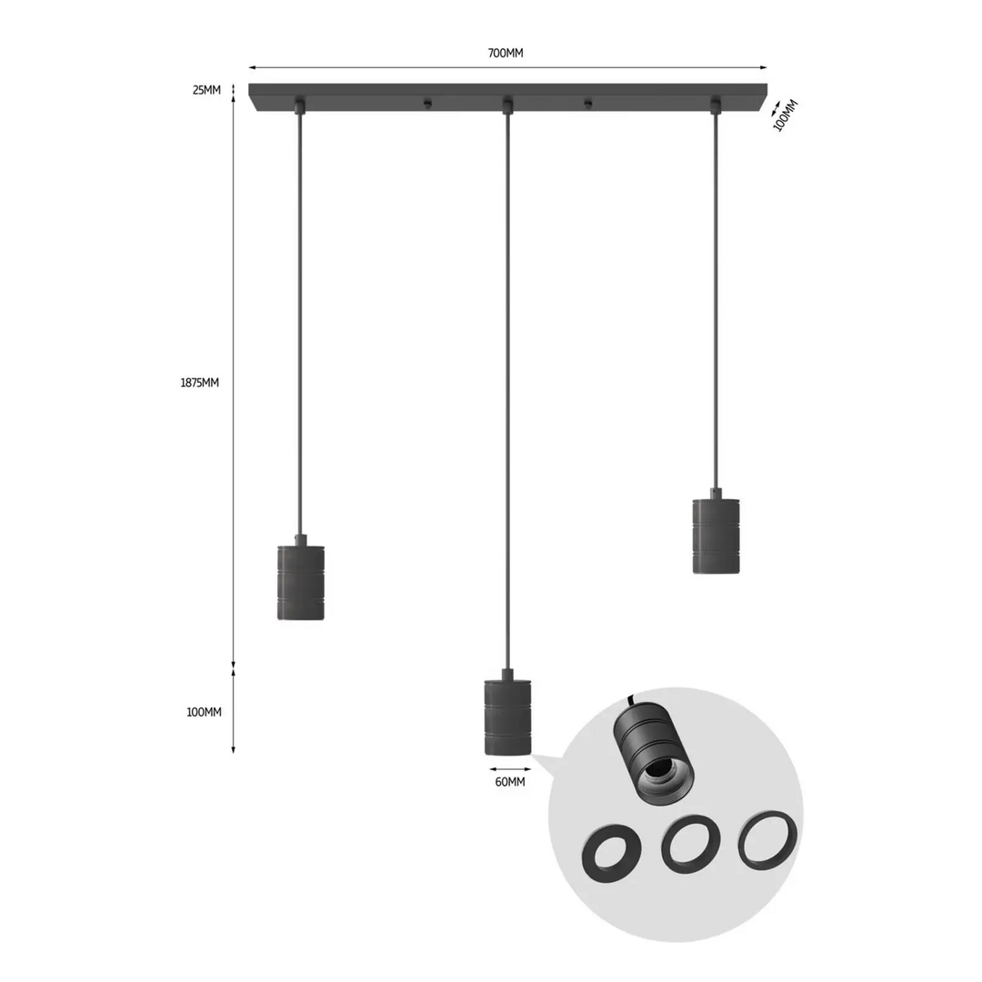 Calex Retro Pendelleuchte Hängeleuchte Hängelampe Leuchte eckig 3-flg. schwarz