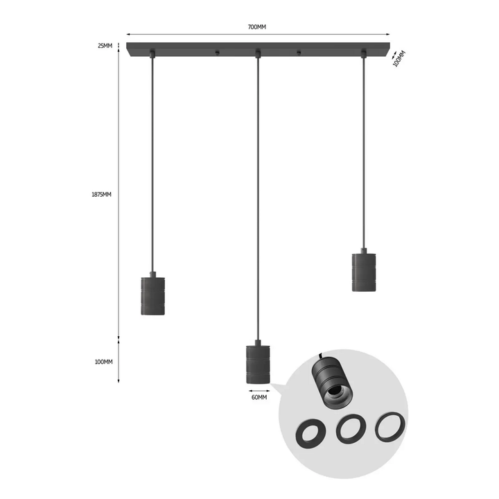 Calex Retro Pendelleuchte Hängeleuchte Hängelampe Leuchte eckig 3-flg. schwarz