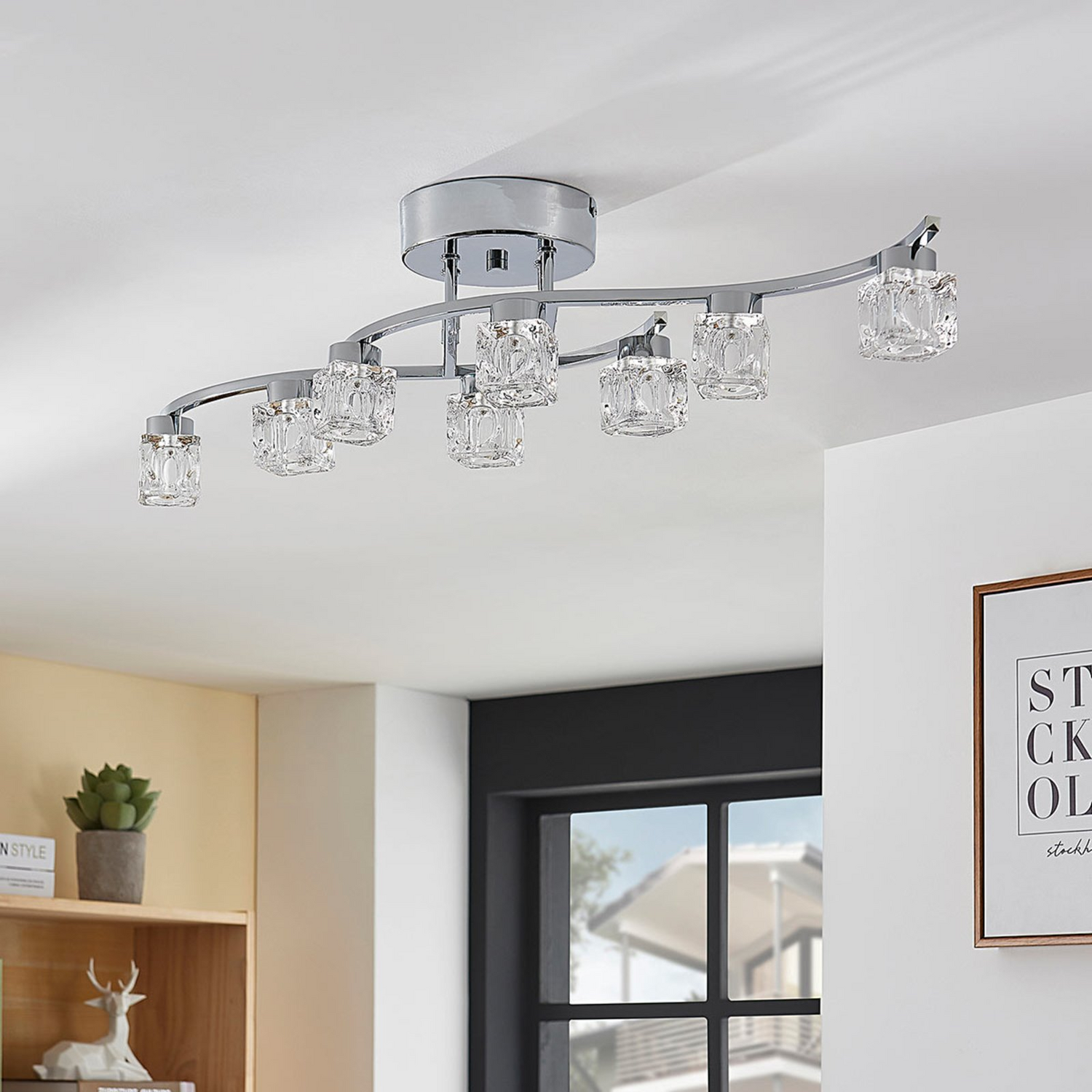 B-Ware Lindby Led Deckenlampe Yaro Deckenleuchte Deckenlicht 8 Flg. Dimmbar Verchro488