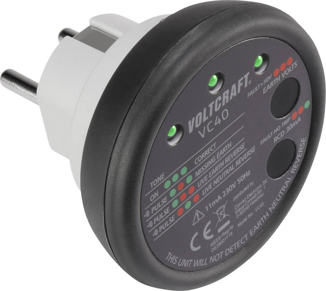 Voltcraft Vc40 Steckdosentester überprüfung Steckdose Fi/Rcd Test B-Ware