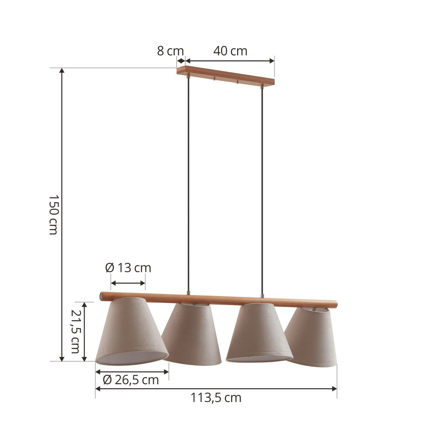Lucande Jinda Hängeleuchte Hängelampe Deckenlampe Leuchte Lampe Holz Samt Grau B-Ware - 9628534