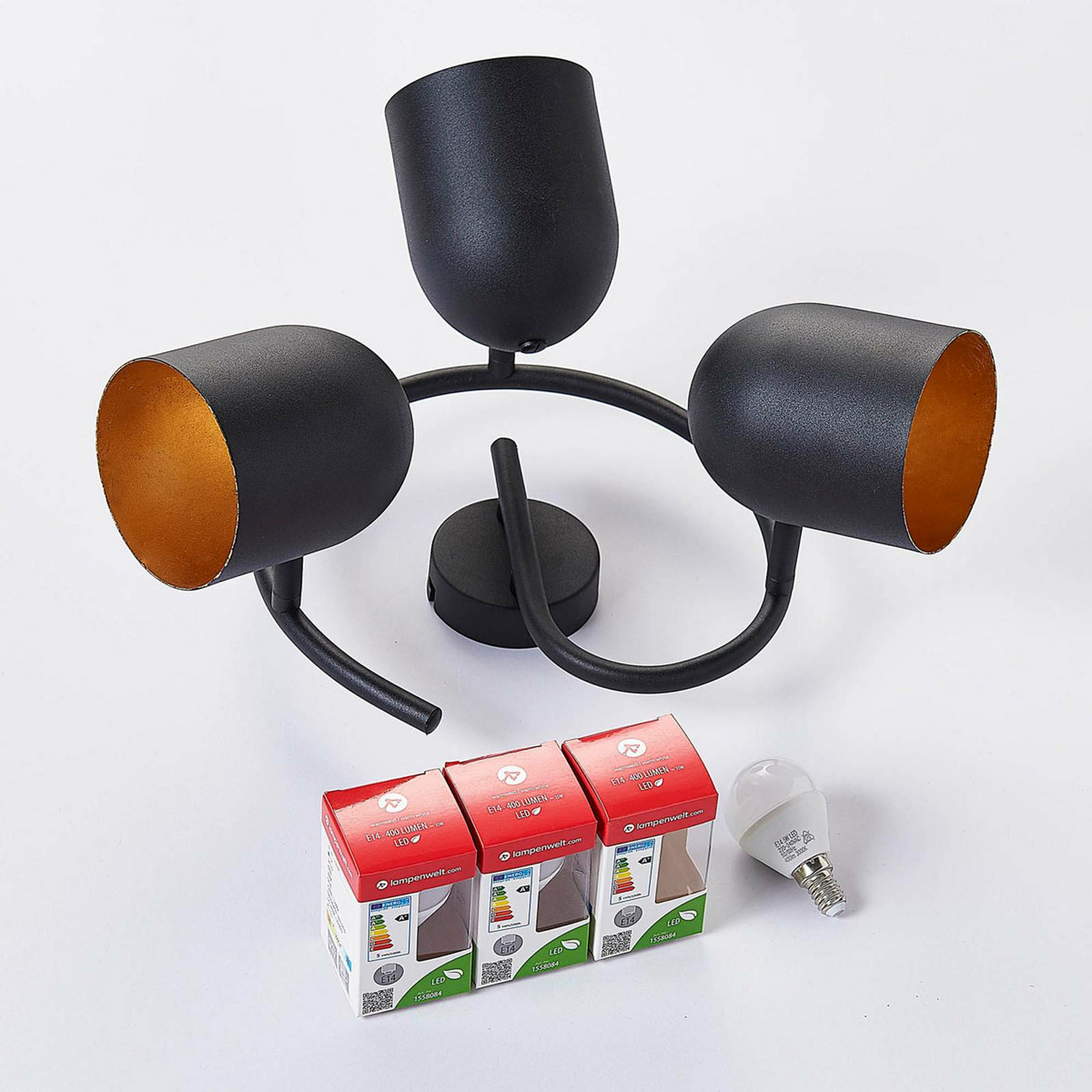B-Ware Lindby Led Deckenstrahler Morik Deckenlampe Lampe 3 Flammig E14 Schwarz Gold