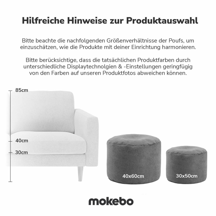 mokebo Pouf, Hocker o. Bodenkissen 60x40cm 'Der Ruhepouf' Sitzhocker rund & Fußh