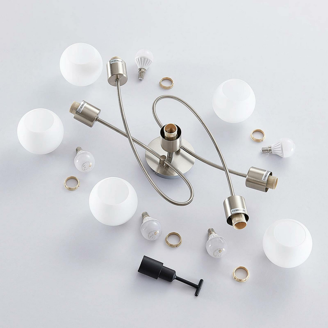 Lindby LED-Deckenlampe Elaina Deckenlampe Lampe Leuchte 5-flmg E14 nickel matt