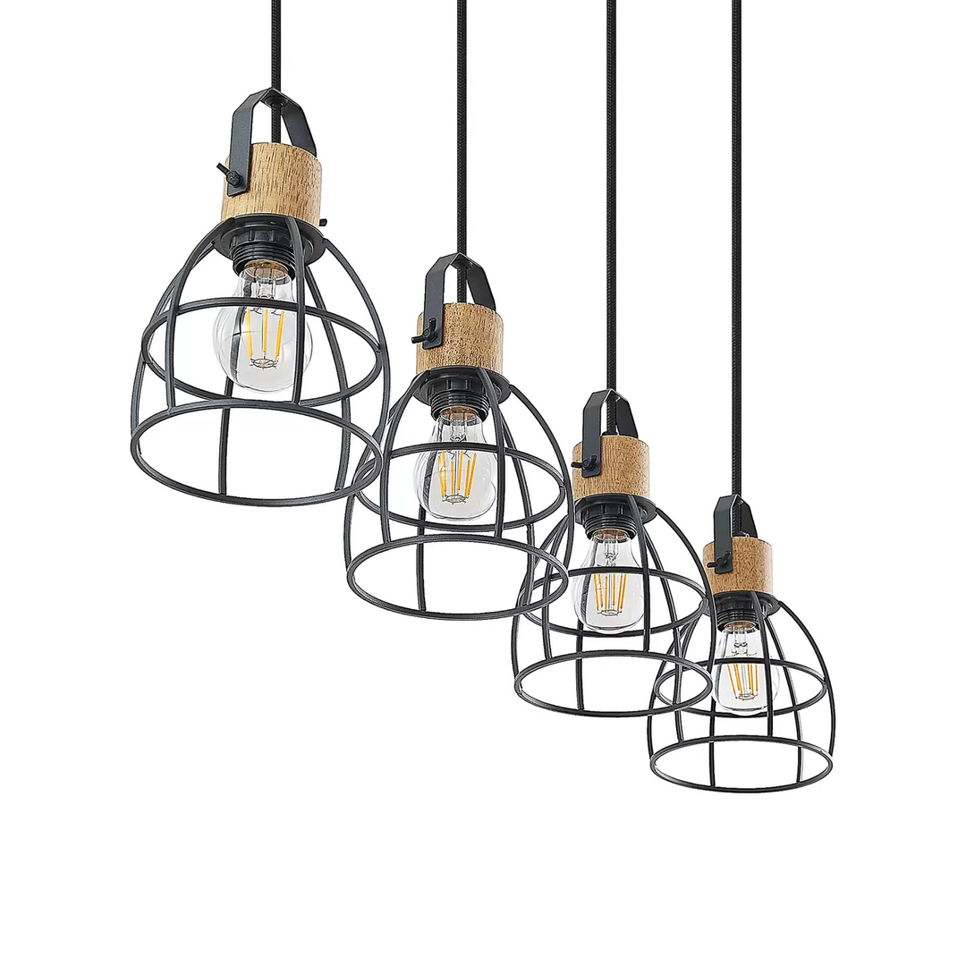 Lindby Flintos Pendellampe 4-flammig holz hell Pendelleuchte Lampe Leuchte Spot